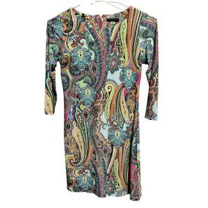 Tommy Hilfiger Womens Multicolor Paisley Psychedelic Dress A-Line 3/4 Sleeve Sz6